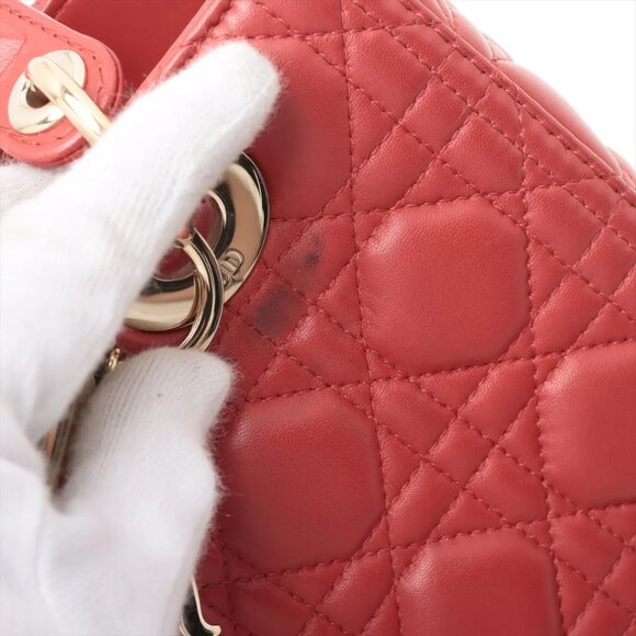 Sold out ❌Christian Dior Lady Dior Cannage Leather 2 Way Handbag Red - Picture 14 of 15